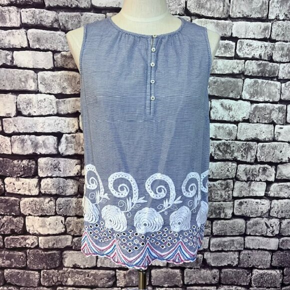 Talbots Blue & White Stripe Sleeveless Blouse Size M - Picture 1 of 8